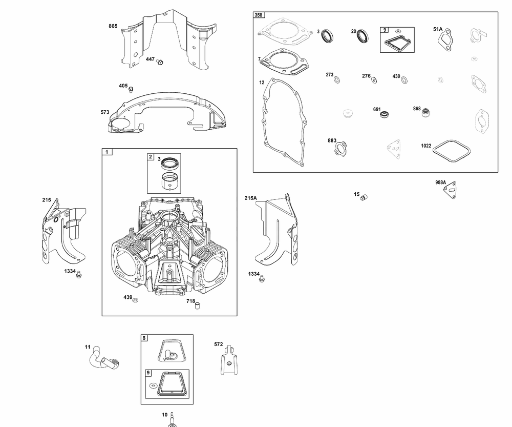 Cylinder Group Diagram and Parts List for 305772-0154-G1 200000 - 399999 Briggs and Stratton Engine